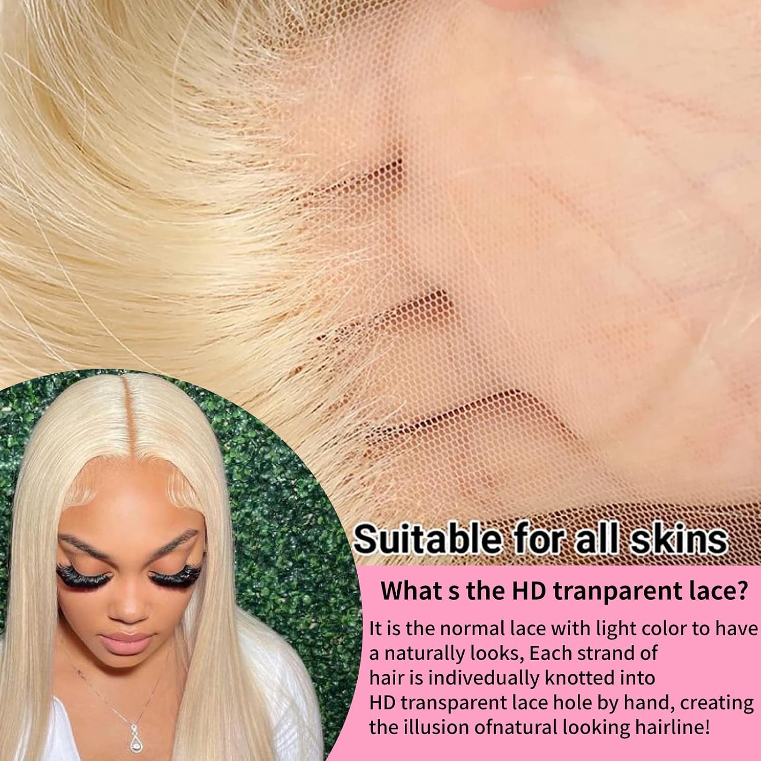 613 Blonde Lace Front Wig - 200% Density, Straight 13X4 Human Hair, 12A Brazilian HD Lace Frontal Wig with Pre-Plucked Baby Hair for Women (22 Inch)