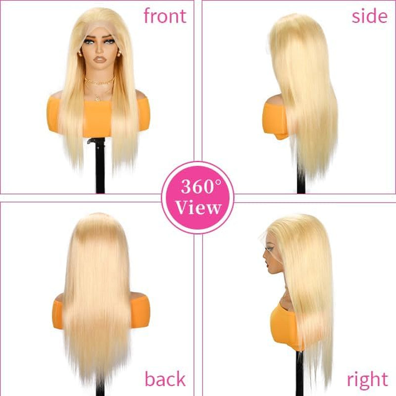 613 Blonde Lace Front Wig - 13X4 HD Transparent Lace, 180% Density, Glueless, Pre-Plucked, 34 Inch Straight Human Hair