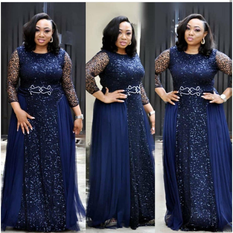 African Women'S Dresses Curves Woman Dresses Lace Navy Blue Red