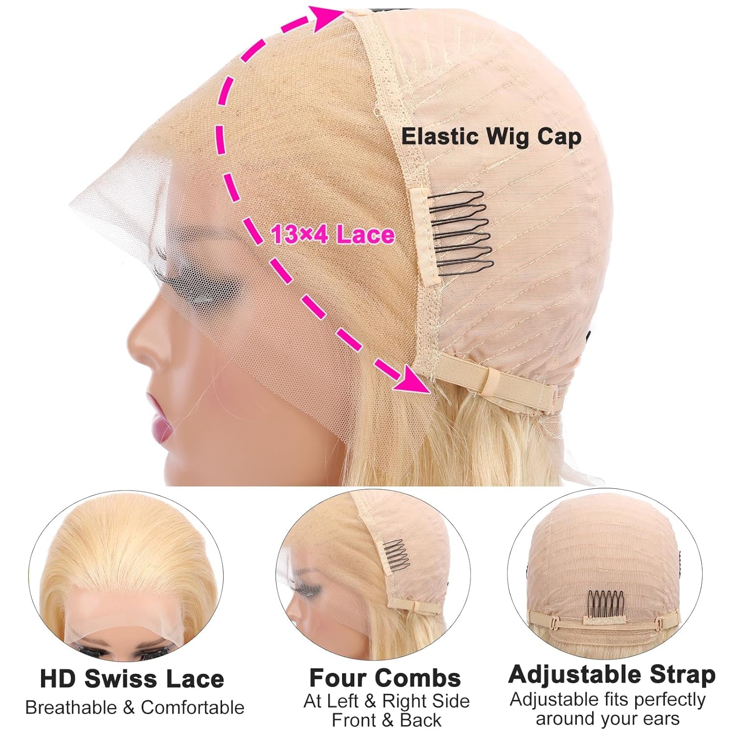 613 Blonde Human Hair Lace Front Wig - 13x4 HD Transparent, Pre-Plucked with Baby Hair, 180% Density, 8 Inch Straight Bob for Women