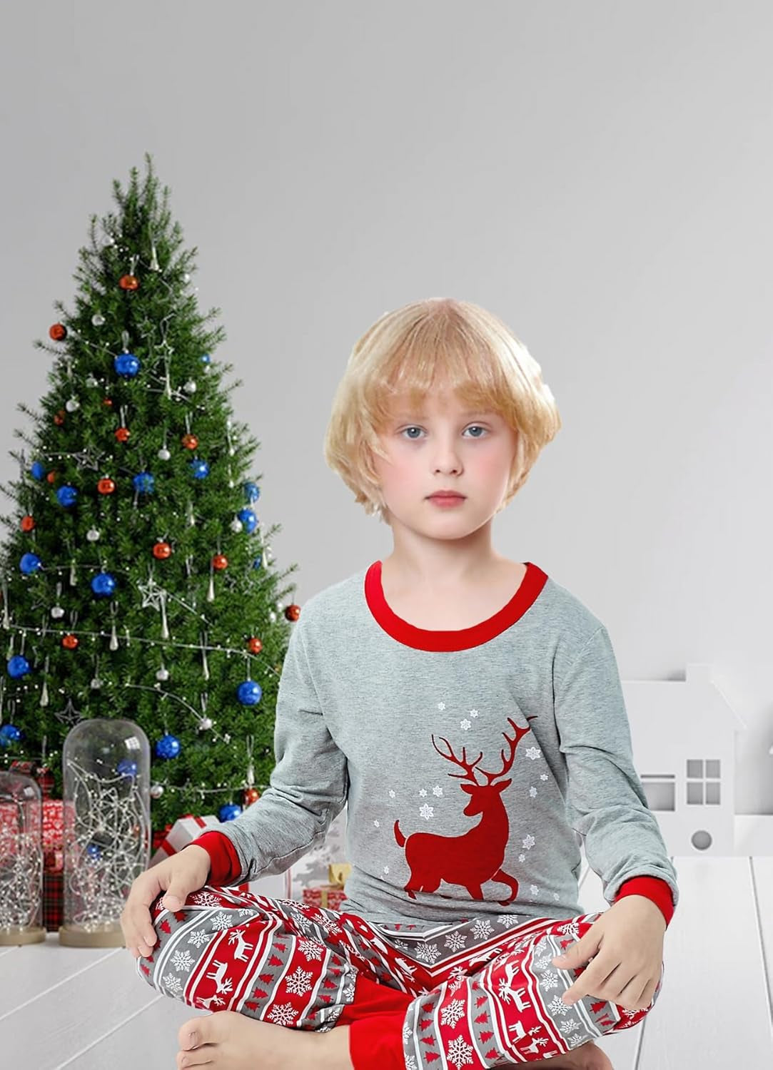 Coordinated Family Holiday Pajamas with Reindeer and Snowman Design