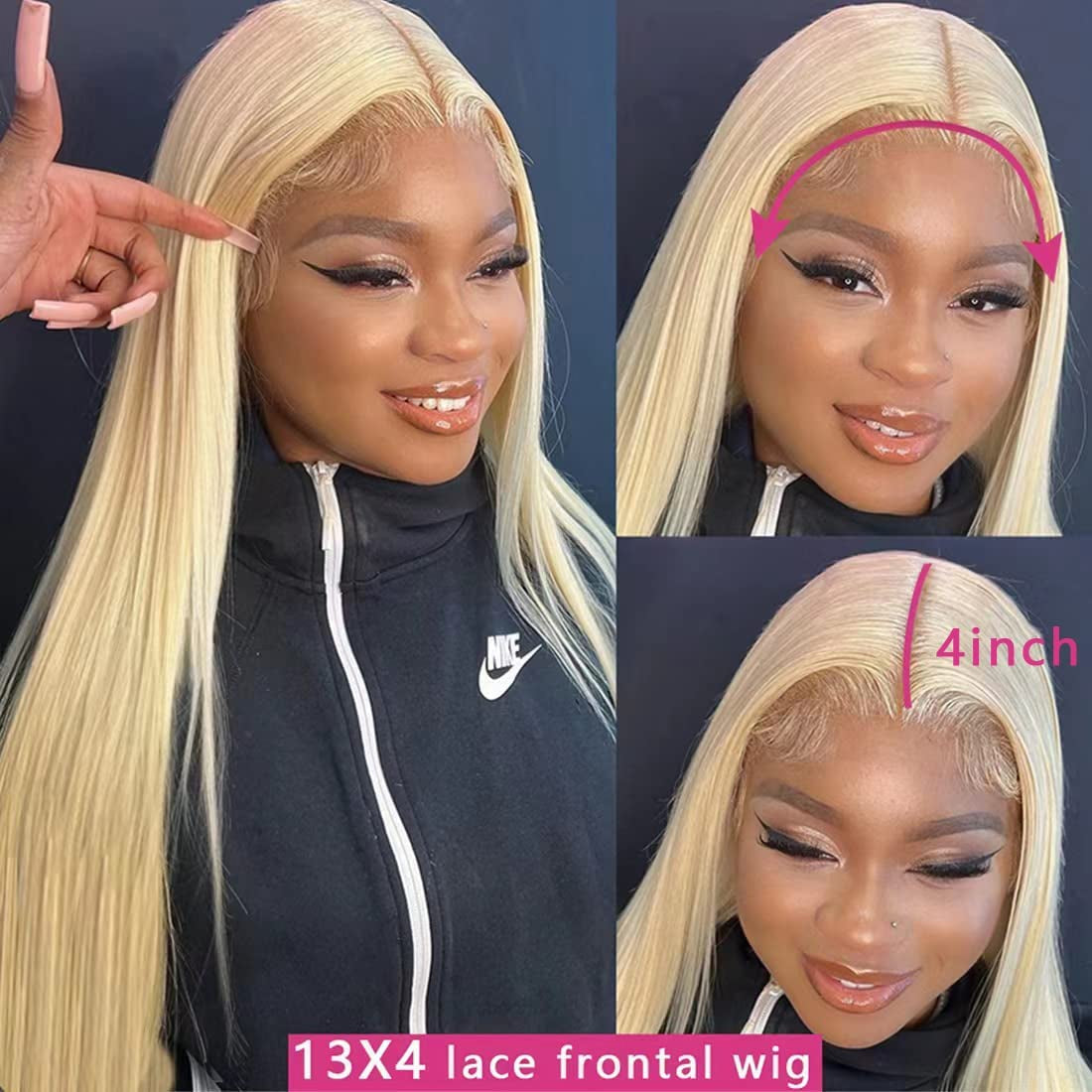 613 Blonde Lace Front Wig - 200% Density, Straight 13X4 Human Hair, 12A Brazilian HD Lace Frontal Wig with Pre-Plucked Baby Hair for Women (22 Inch)