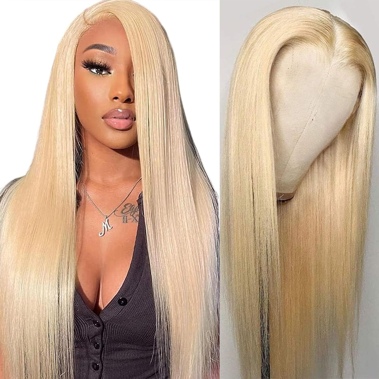 613 Blonde Lace Front Wig - 13X4 HD Transparent Lace, 180% Density, Glueless, Pre-Plucked, 34 Inch Straight Human Hair