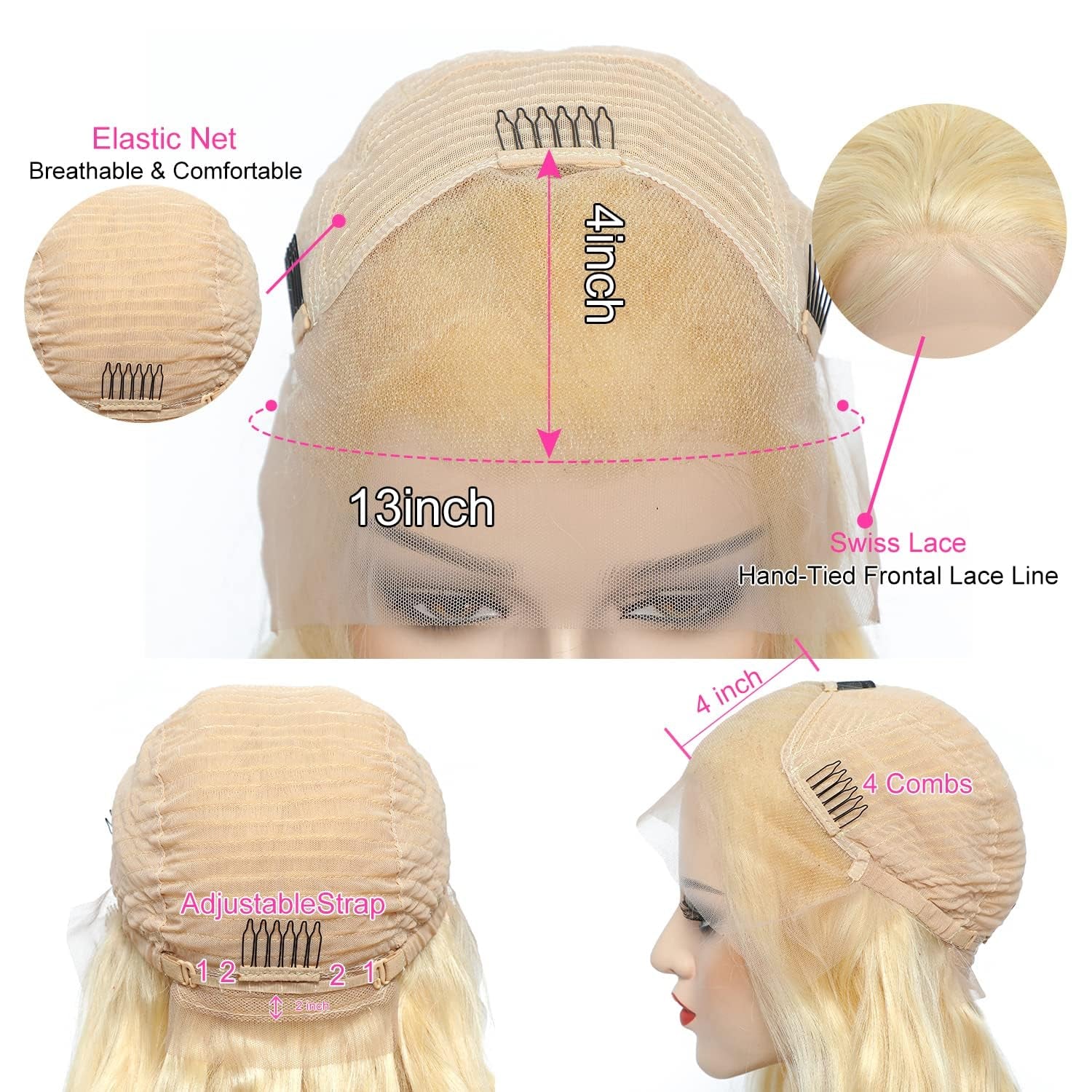 613 Blonde Lace Front Wig - 13X4 HD Transparent Lace, 180% Density, Glueless, Pre-Plucked, 34 Inch Straight Human Hair