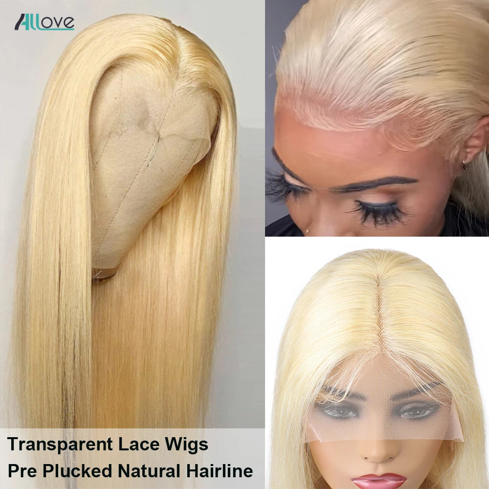 Allove 1B 613 Ombre Lace Front Wig 613 Straight Lace Front Wig Human Hair 13X4 30 Inch Lace Front Wig Transparent Blonde Wig