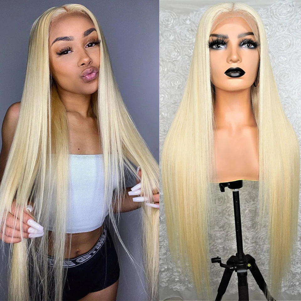 Allove 1B 613 Ombre Lace Front Wig 613 Straight Lace Front Wig Human Hair 13X4 30 Inch Lace Front Wig Transparent Blonde Wig