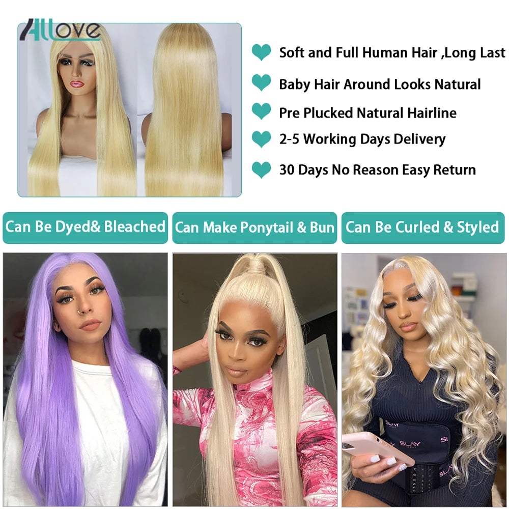 Allove 1B 613 Ombre Lace Front Wig 613 Straight Lace Front Wig Human Hair 13X4 30 Inch Lace Front Wig Transparent Blonde Wig