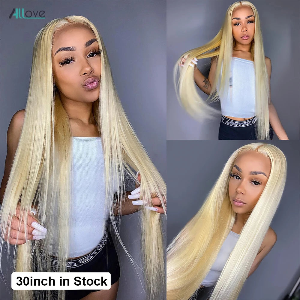 Allove 1B 613 Ombre Lace Front Wig 613 Straight Lace Front Wig Human Hair 13X4 30 Inch Lace Front Wig Transparent Blonde Wig