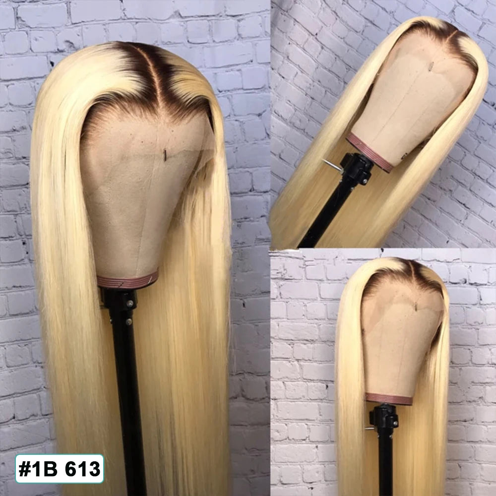 Allove 1B 613 Ombre Lace Front Wig 613 Straight Lace Front Wig Human Hair 13X4 30 Inch Lace Front Wig Transparent Blonde Wig