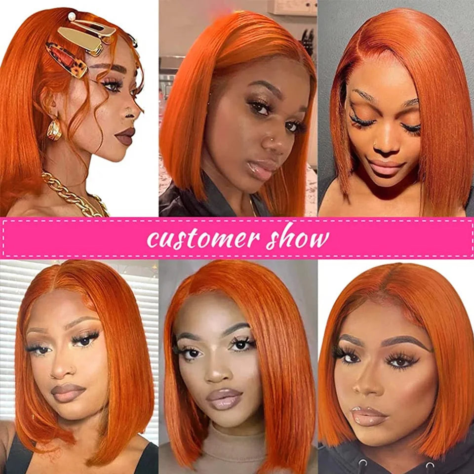 Ginger Bob Wig Lace Front Human Hair Wigs Short Straight Lace Front Wigs Human Hair HD Lace Frontal Wigs Brazilian Hair Wigs