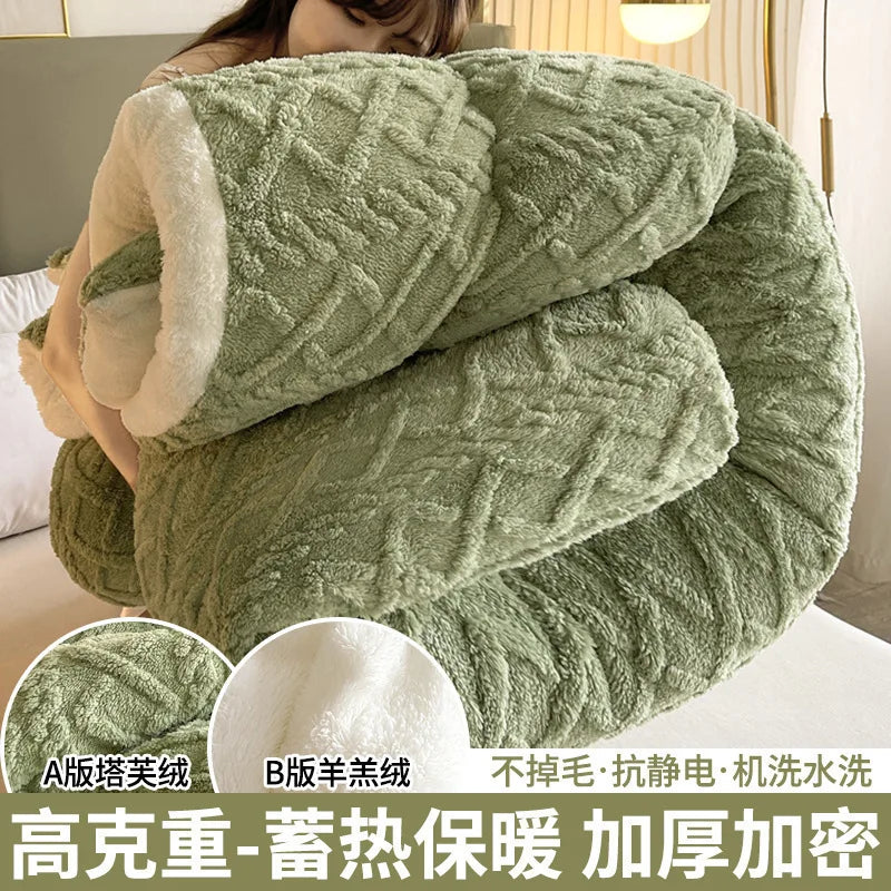 1pc Imitation Lamb's Fleece Quilt Winter Thickened Warm Plush Comforter Home Dormitory Single Double Queen Duvet Blanket for Bed