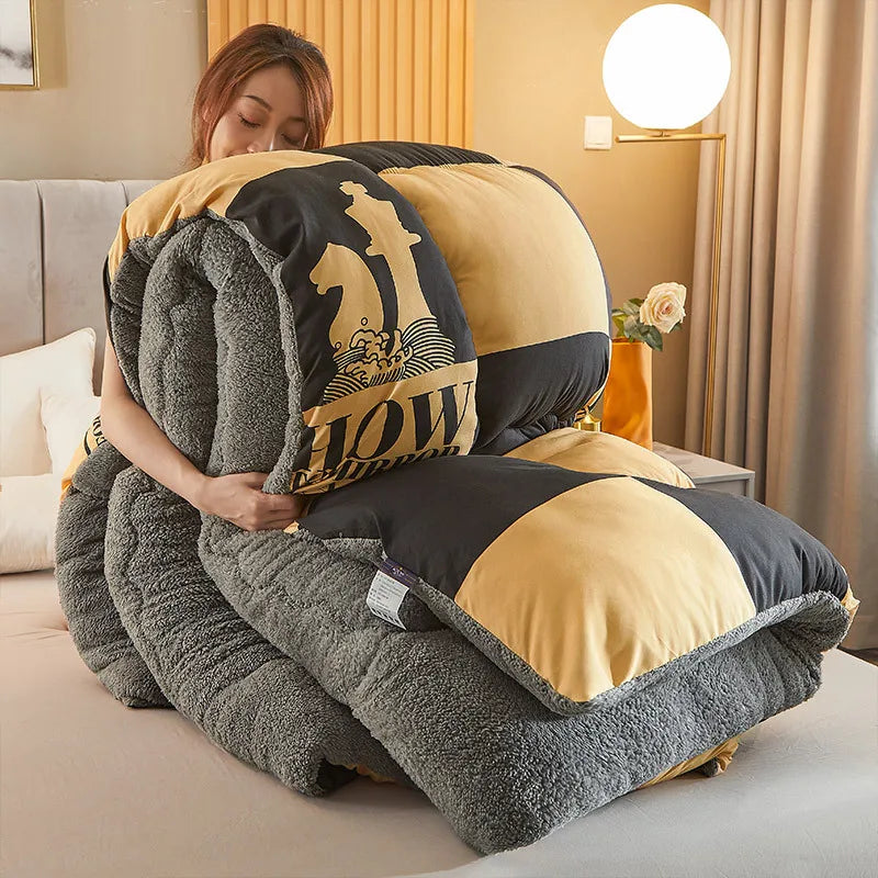 Thick Lamb Wool Duvet Double-sided Velvet Quilt Blanket Cashmere Quilted Warm Winter Plush Comforter Single Double Queen Size