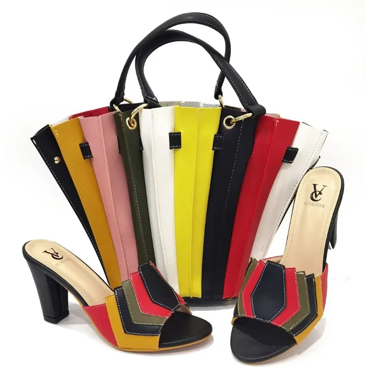 doershow  good price Italian Shoes and Bag Set African Wedding Shoe and Bag set Italy Shoe and Handbag Summer Set Women HRT1-12