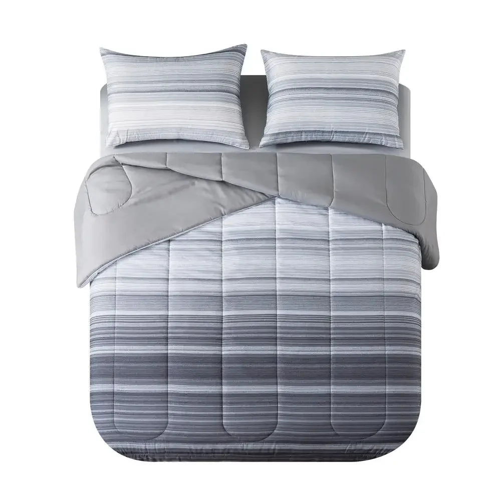 Grey Ombre Stripe Bedding Set Comforter Pillow Shams Sheets Storage Bag Polyester Washable Queen King Twin Full Soft Reversible