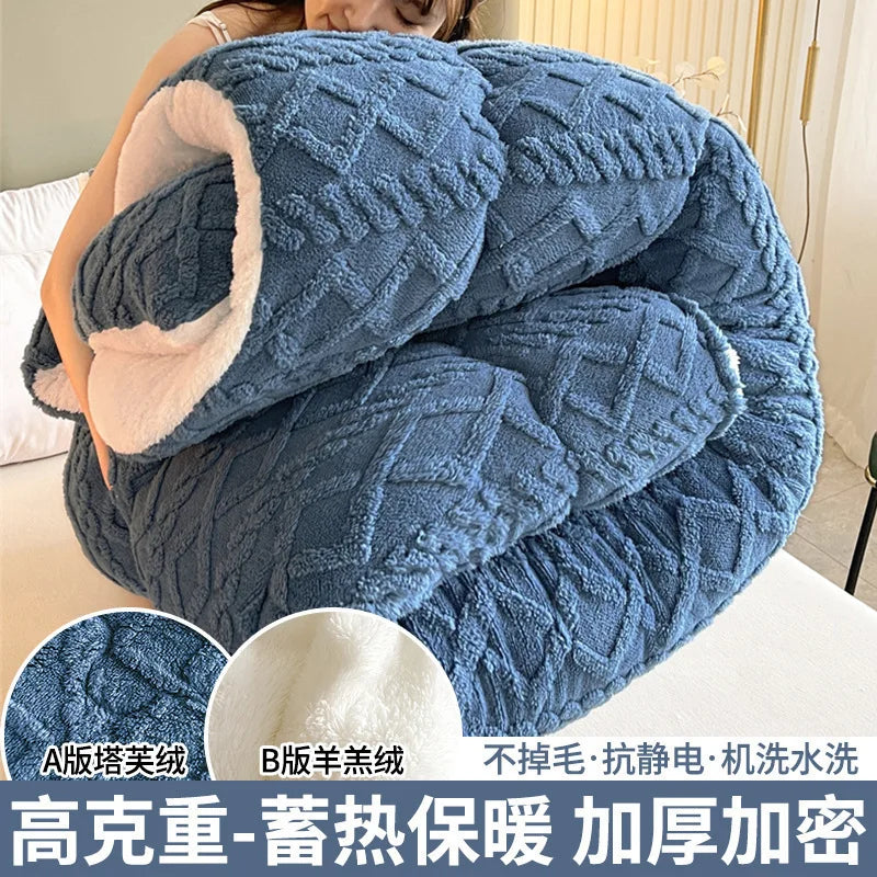 1pc Imitation Lamb's Fleece Quilt Winter Thickened Warm Plush Comforter Home Dormitory Single Double Queen Duvet Blanket for Bed