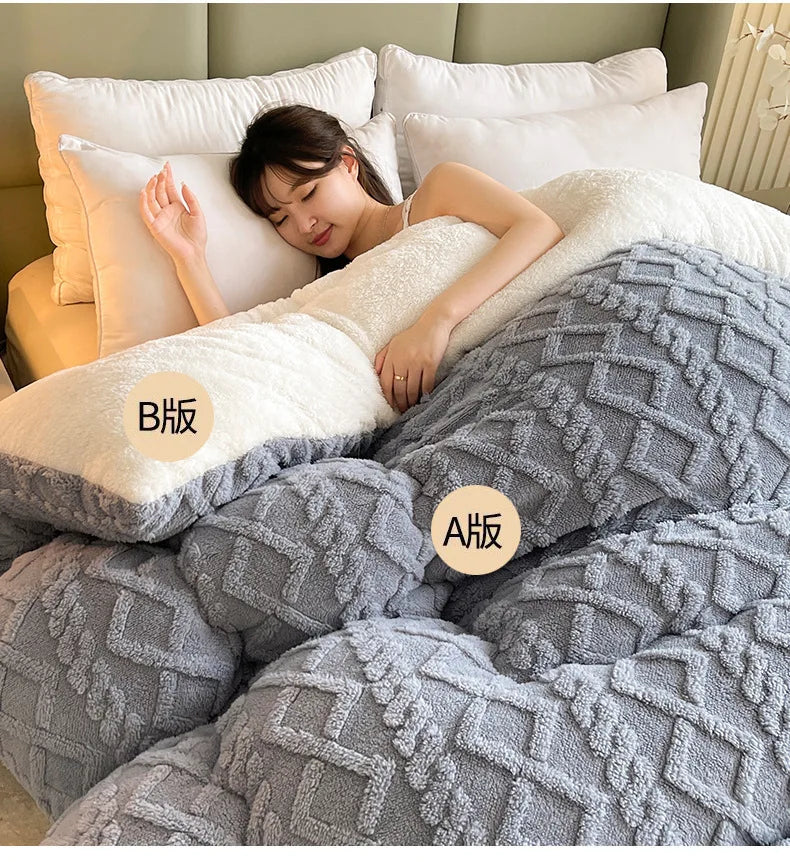 1pc Imitation Lamb's Fleece Quilt Winter Thickened Warm Plush Comforter Home Dormitory Single Double Queen Duvet Blanket for Bed