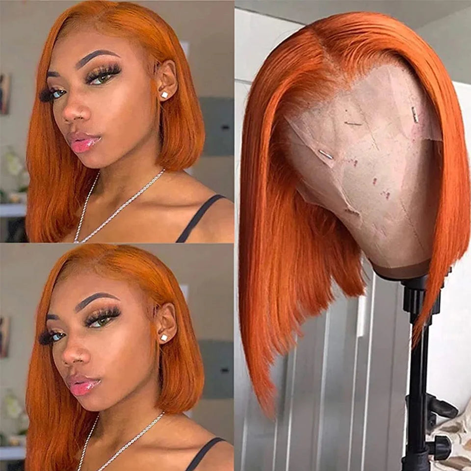 Ginger Bob Wig Lace Front Human Hair Wigs Short Straight Lace Front Wigs Human Hair HD Lace Frontal Wigs Brazilian Hair Wigs