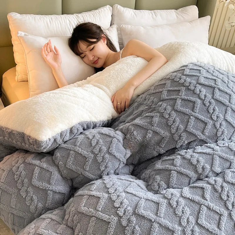 1pc Imitation Lamb's Fleece Quilt Winter Thickened Warm Plush Comforter Home Dormitory Single Double Queen Duvet Blanket for Bed