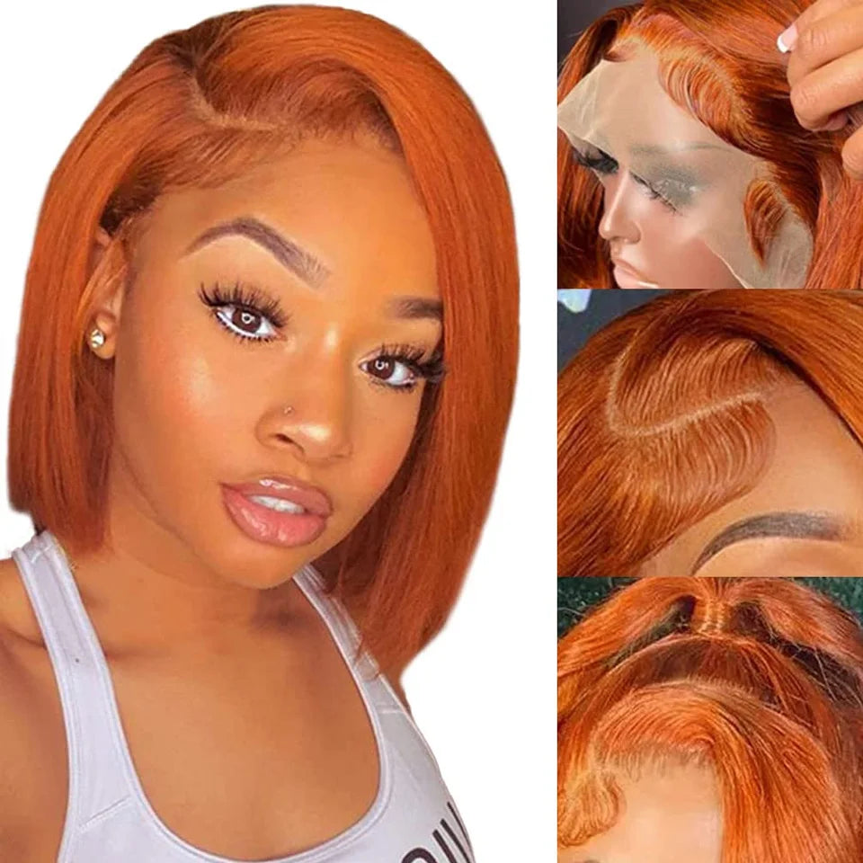 Ginger Bob Wig Lace Front Human Hair Wigs Short Straight Lace Front Wigs Human Hair HD Lace Frontal Wigs Brazilian Hair Wigs