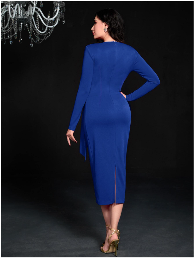 Modely Ruched Draped Split Hem Bodycon Dress