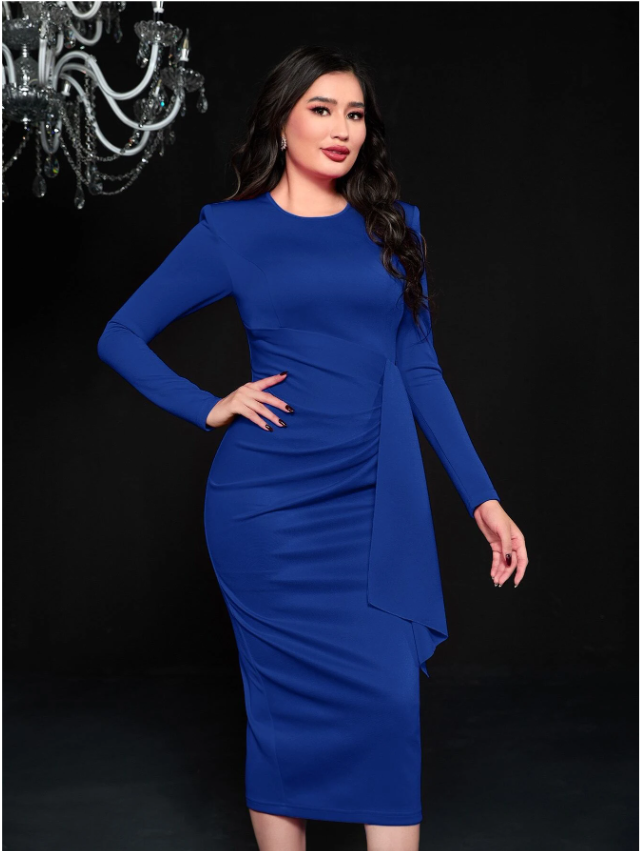 Modely Ruched Draped Split Hem Bodycon Dress