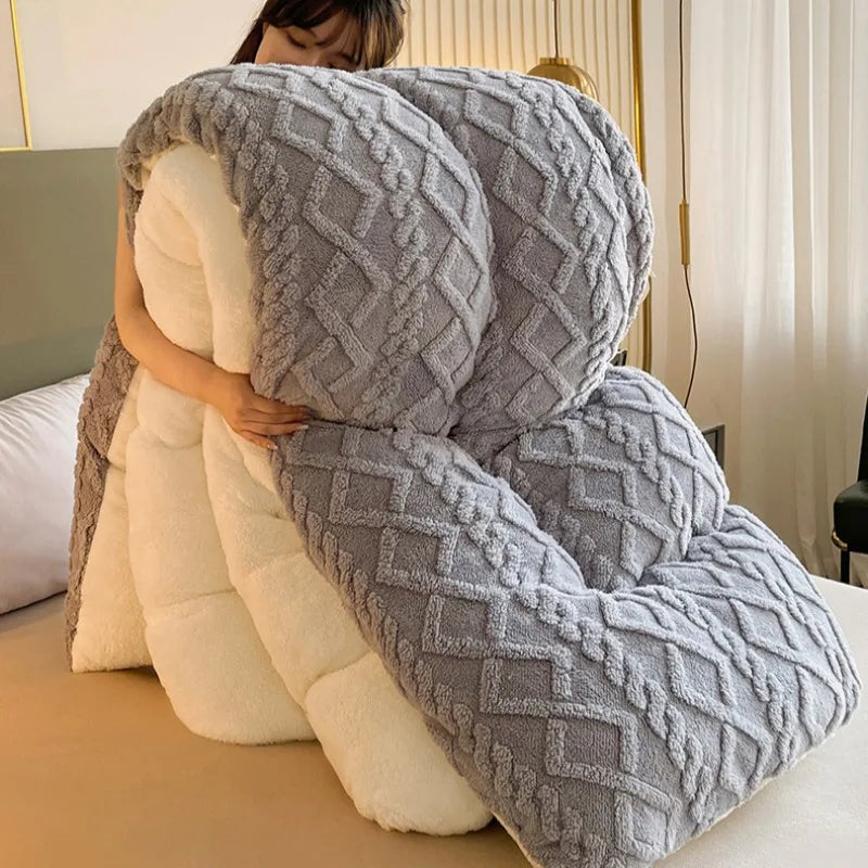 1pc Imitation Lamb's Fleece Quilt Winter Thickened Warm Plush Comforter Home Dormitory Single Double Queen Duvet Blanket for Bed