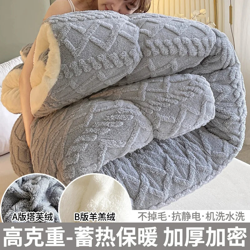 1pc Imitation Lamb's Fleece Quilt Winter Thickened Warm Plush Comforter Home Dormitory Single Double Queen Duvet Blanket for Bed