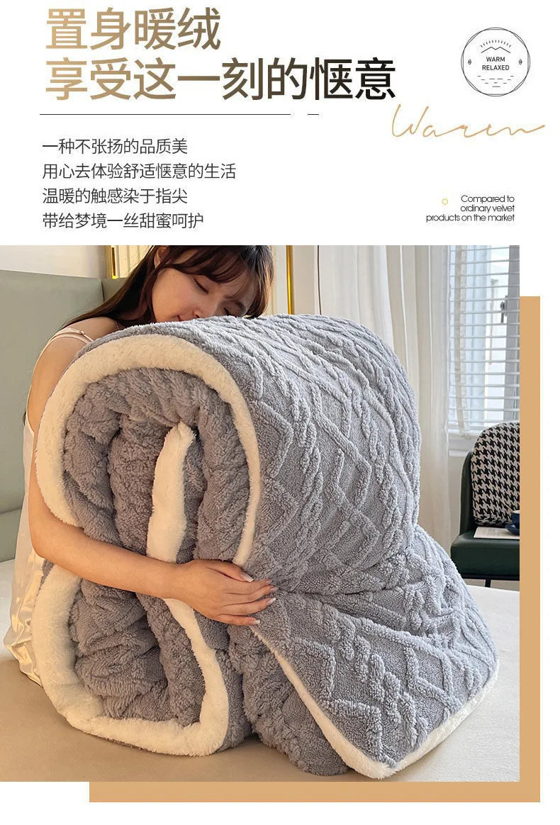 1pc Imitation Lamb's Fleece Quilt Winter Thickened Warm Plush Comforter Home Dormitory Single Double Queen Duvet Blanket for Bed