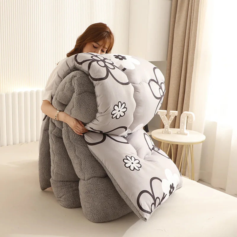 Thick Lamb Wool Duvet Double-sided Velvet Quilt Blanket Cashmere Quilted Warm Winter Plush Comforter Single Double Queen Size