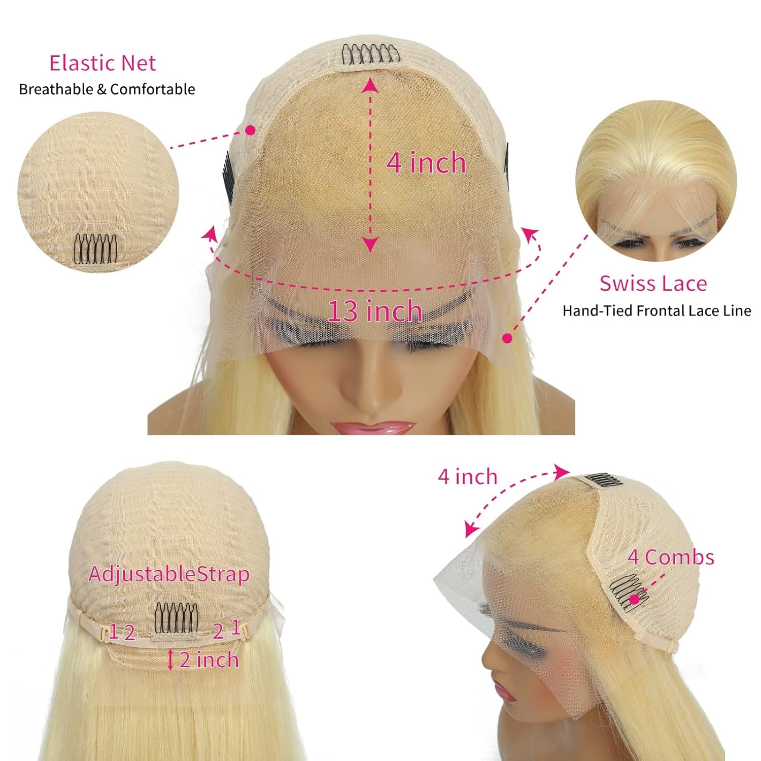 613 Blonde Lace Front Wig - 200% Density, Straight 13X4 Human Hair, 12A Brazilian HD Lace Frontal Wig with Pre-Plucked Baby Hair for Women (22 Inch)