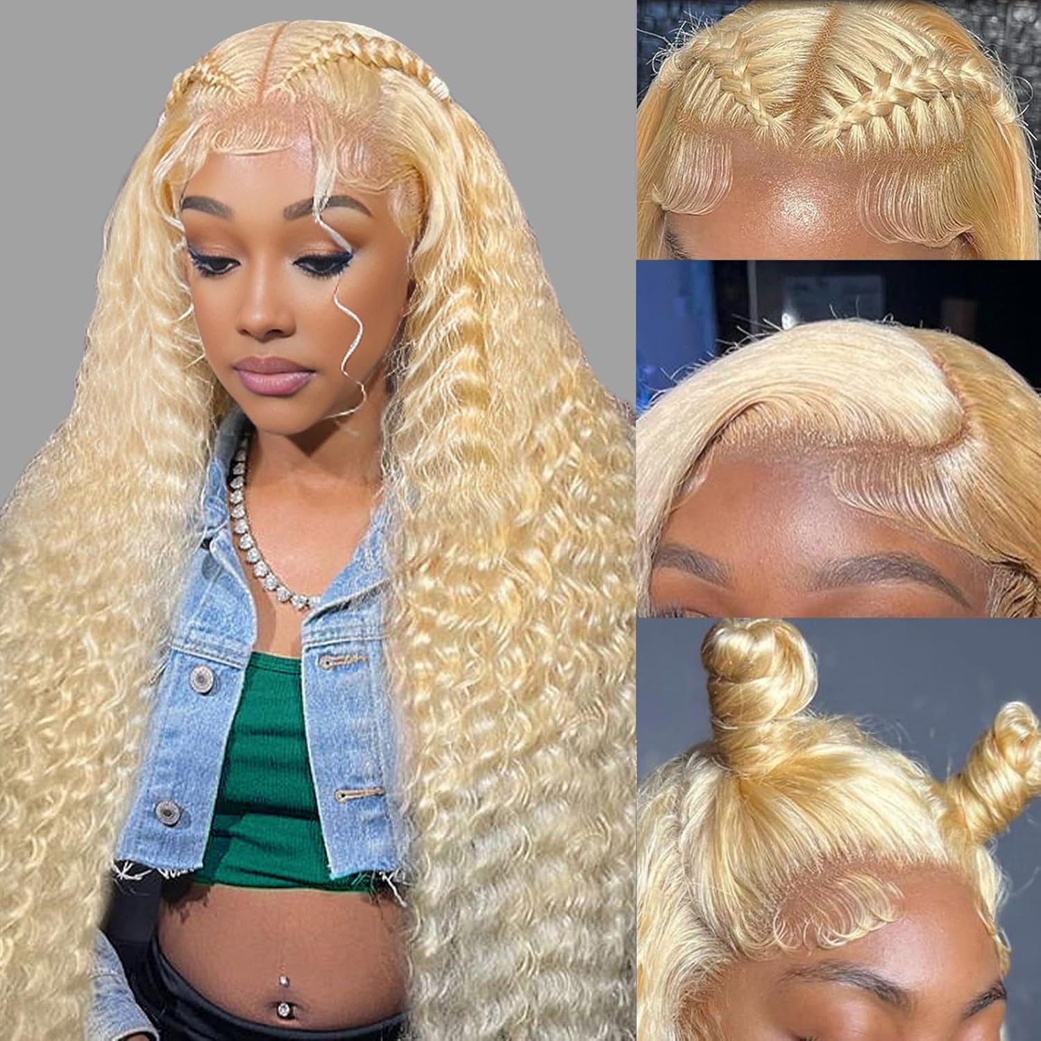 613 Lace Front Wig Human Hair Deep Wave 20 Inch Blonde Wig Human Hair 16A 13X4 HD Blonde 613 Deep Wave Lace Front Wigs Curly Glueless Wig Pre Plucked 180% Density Blonde Frontal Wig Deep Wave 613 Wig