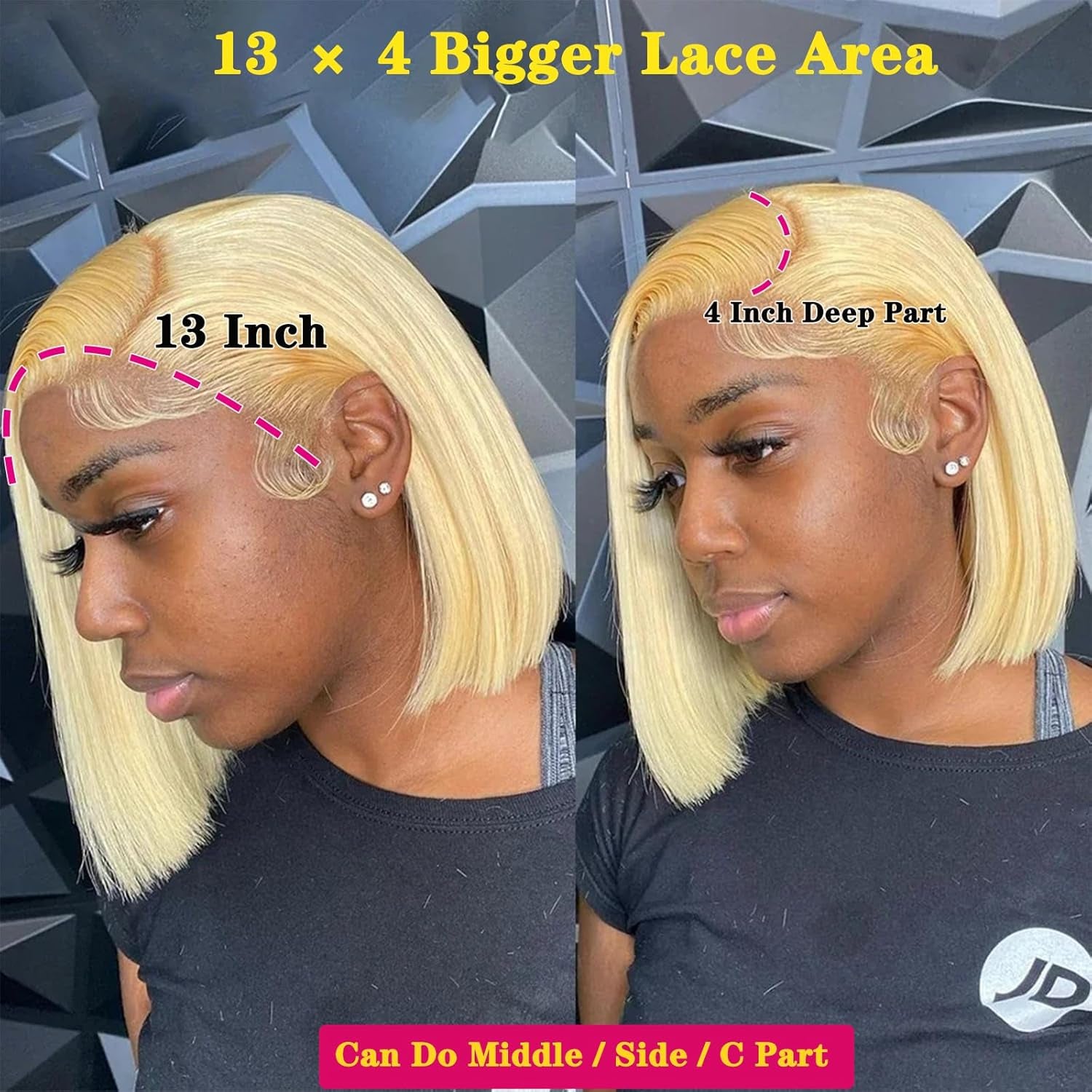 613 Blonde Human Hair Lace Front Wig - 13x4 HD Transparent, Pre-Plucked with Baby Hair, 180% Density, 8 Inch Straight Bob for Women