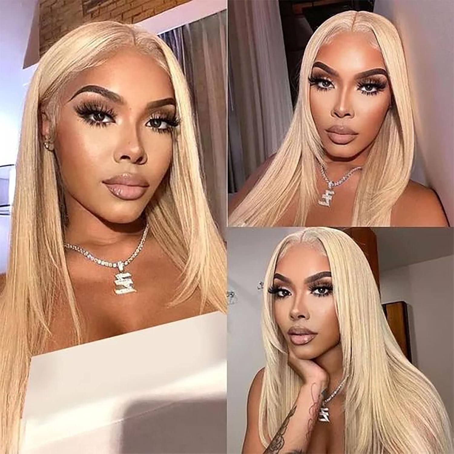 613 Blonde Lace Front Wig - 200% Density, Straight 13X4 Human Hair, 12A Brazilian HD Lace Frontal Wig with Pre-Plucked Baby Hair for Women (22 Inch)